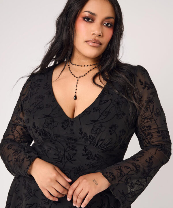 wildflower black flocked floral gothic mini dress by hell bunny
