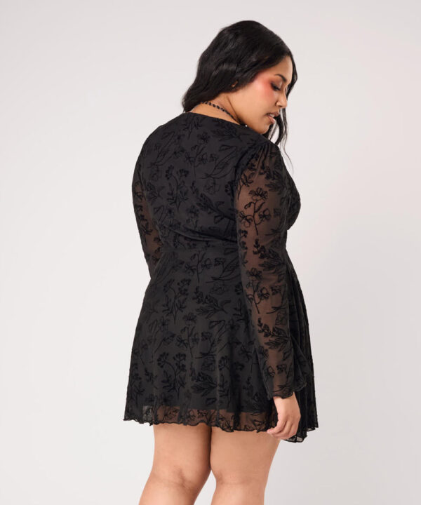 wildflower black flocked floral gothic mini dress by hell bunny
