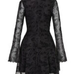 wildflower black flocked floral gothic mini dress by hell bunny