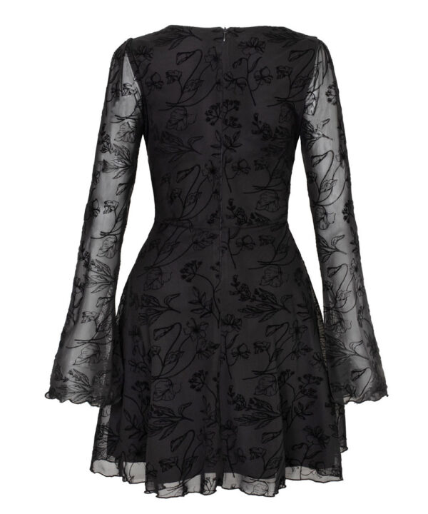 wildflower black flocked floral gothic mini dress by hell bunny