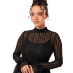 maude black floral lace gothic top by hell bunny