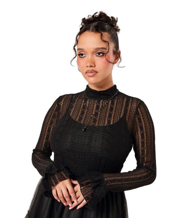 maude black floral lace gothic top by hell bunny