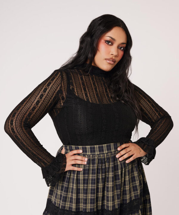 maude black floral lace gothic top by hell bunny