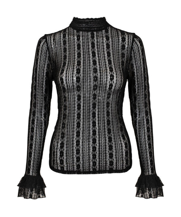 maude black floral lace gothic top by hell bunny