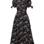 chrysalis black moth & floral gothic midi dress by hell bunny