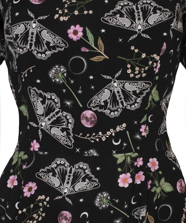 chrysalis black moth & floral gothic midi dress by hell bunny
