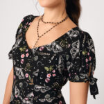 chrysalis black moth & floral gothic midi dress by hell bunny
