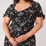 chrysalis black moth & floral gothic midi dress by hell bunny