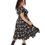 chrysalis black moth & floral gothic midi dress by hell bunny