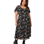 chrysalis black moth & floral gothic midi dress by hell bunny