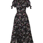 chrysalis black moth & floral gothic midi dress by hell bunny