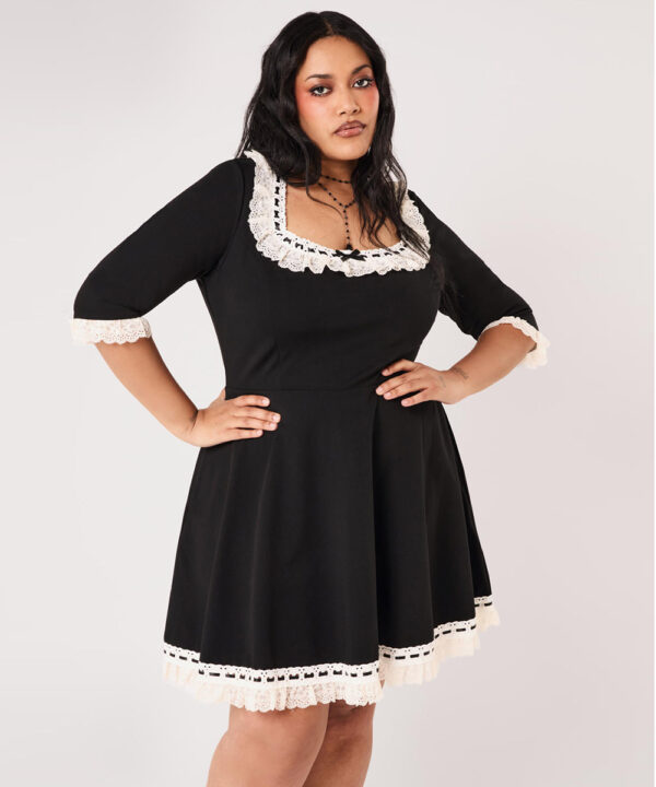 moira black lace & ribbon gothic lolita mini dress by hell bunny