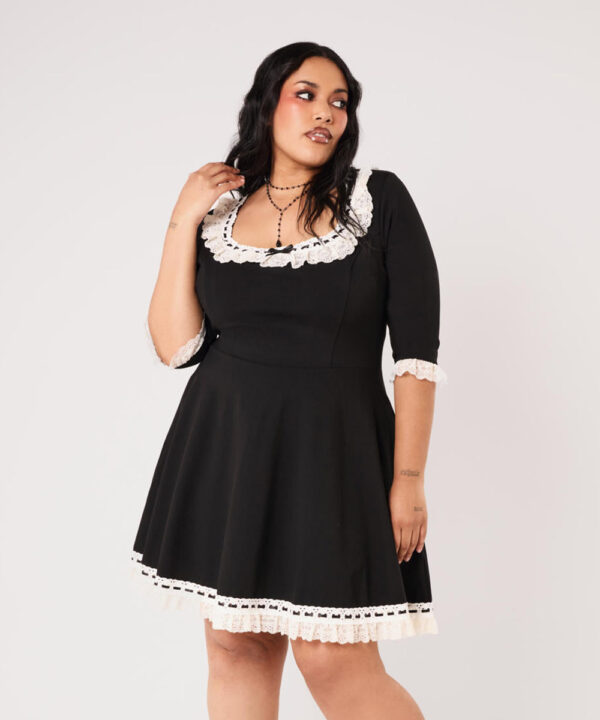 moira black lace & ribbon gothic lolita mini dress by hell bunny