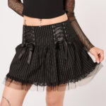 quinzel black & white pinstripe gothic skirt with lace by hell bunny