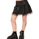 quinzel black & white pinstripe gothic skirt with lace by hell bunny