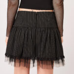 quinzel black & white pinstripe gothic skirt with lace by hell bunny