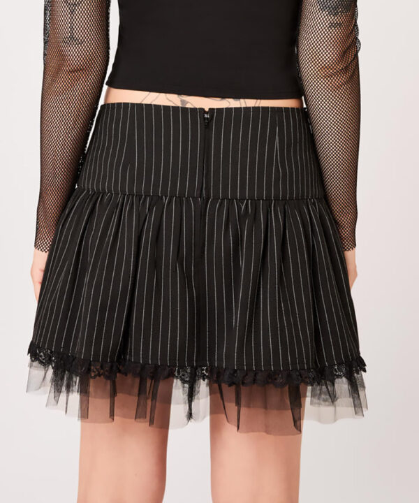 quinzel black & white pinstripe gothic skirt with lace by hell bunny