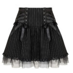 quinzel black & white pinstripe gothic skirt with lace by hell bunny