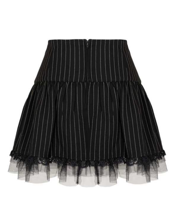 quinzel black & white pinstripe gothic skirt with lace by hell bunny