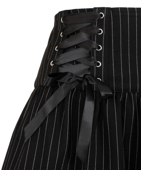 quinzel black & white pinstripe gothic skirt with lace by hell bunny