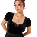 disenchanted black lace & velvet ribbon gothic top by hell bunny
