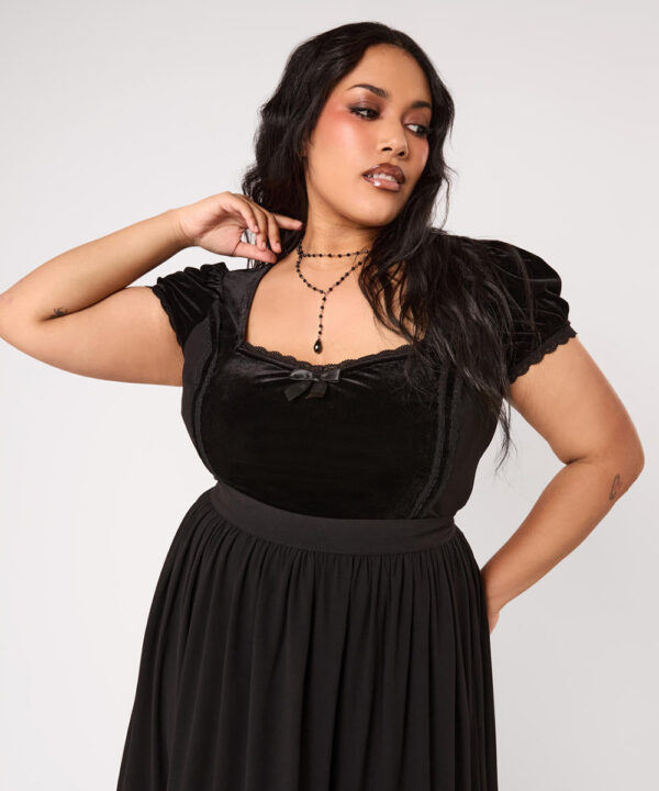 disenchanted black lace & velvet ribbon gothic top by hell bunny