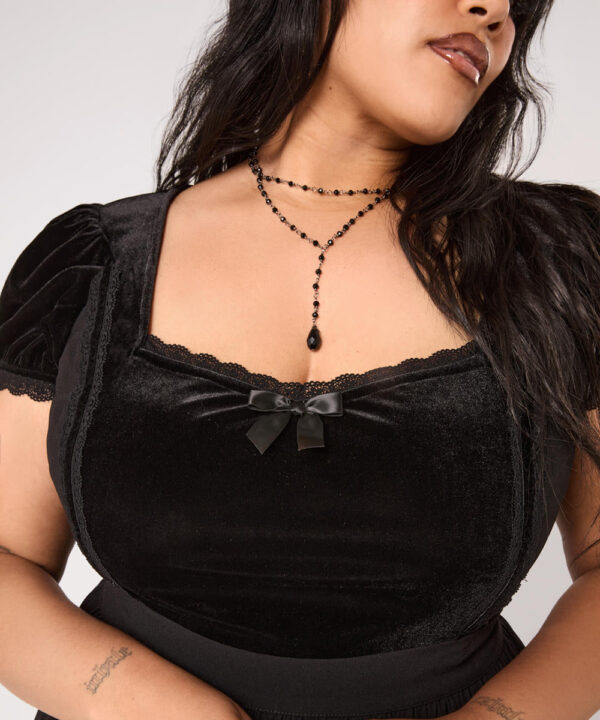 disenchanted black lace & velvet ribbon gothic top by hell bunny