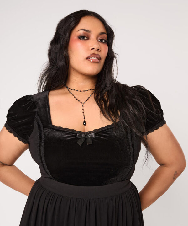 disenchanted black lace & velvet ribbon gothic top by hell bunny