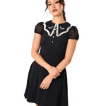 buffy white bat & lace black gothic mini dress by hell bunny