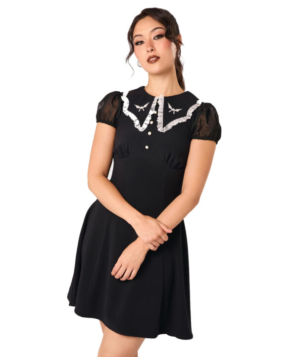 buffy white bat & lace black gothic mini dress by hell bunny