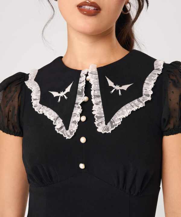 buffy white bat & lace black gothic mini dress by hell bunny