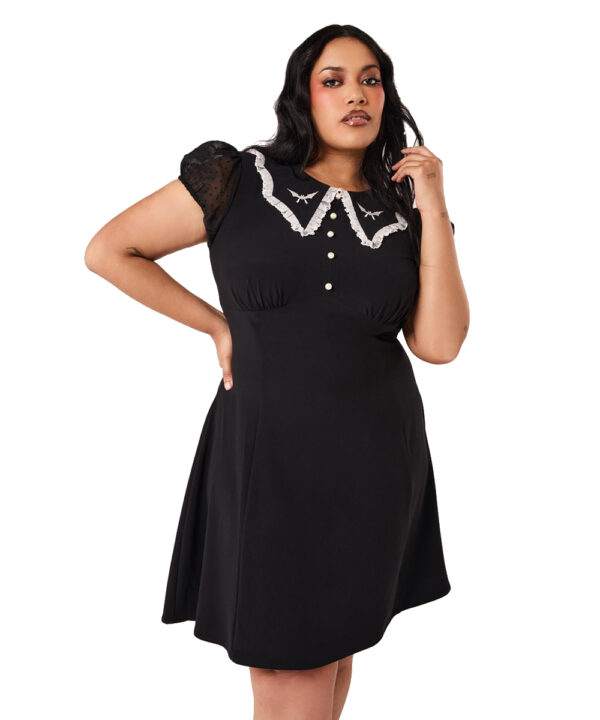 buffy white bat & lace black gothic mini dress by hell bunny