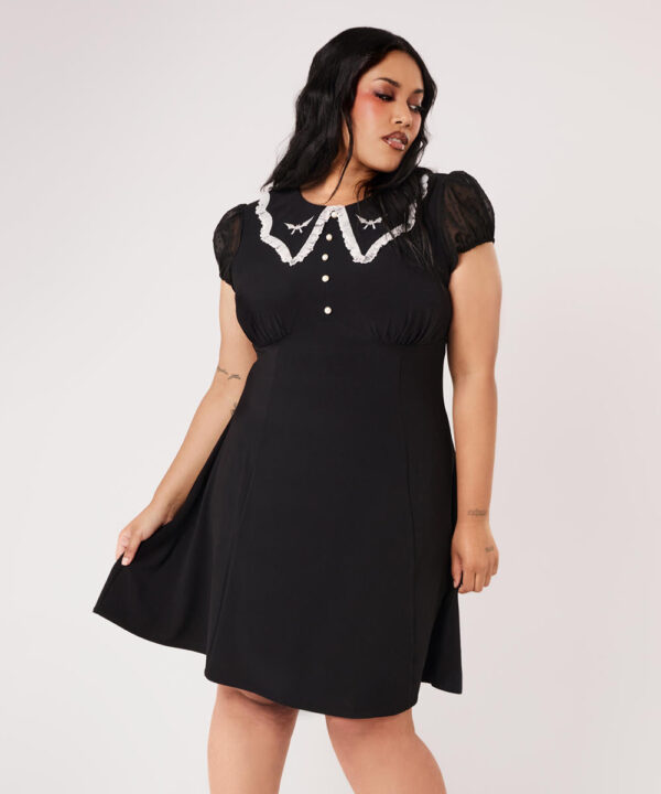 buffy white bat & lace black gothic mini dress by hell bunny