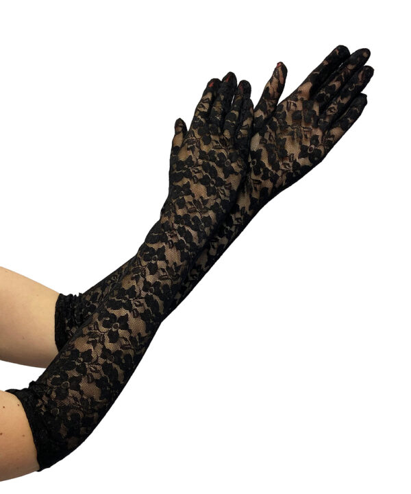 gothic black lace long opera gloves by pamela mann