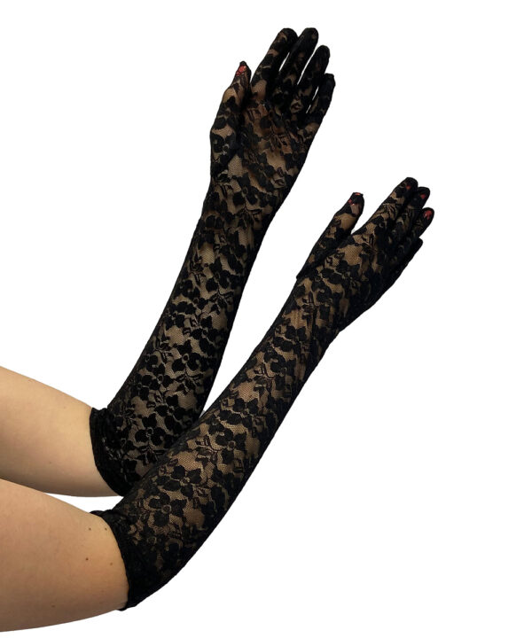 gothic black lace long opera gloves by pamela mann