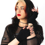 gothic black knitted fingerless gloves
