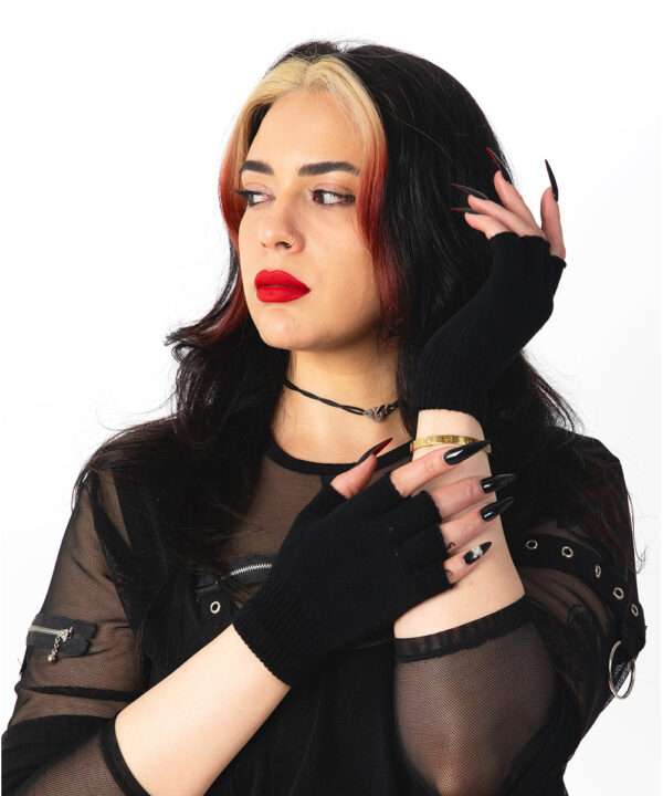 gothic black knitted fingerless gloves