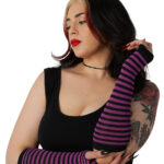 gothic black and purple striped fingerless gloves