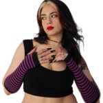 gothic black and purple striped fingerless gloves