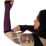gothic black and purple striped fingerless gloves