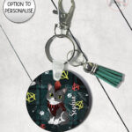 punk gothic cat round keyring option to personalise