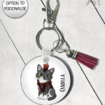 punk gothic cat round keyring option to personalise