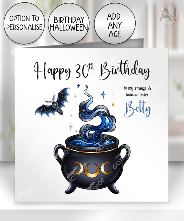 witching hour celestial witch cauldron gothic birthday or halloween card option to personalise