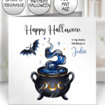 witching hour celestial witch cauldron gothic birthday or halloween card option to personalise