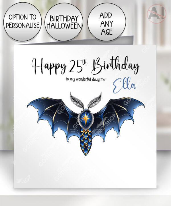 witching hour bat moth gothic birthday or halloween card option to personalise