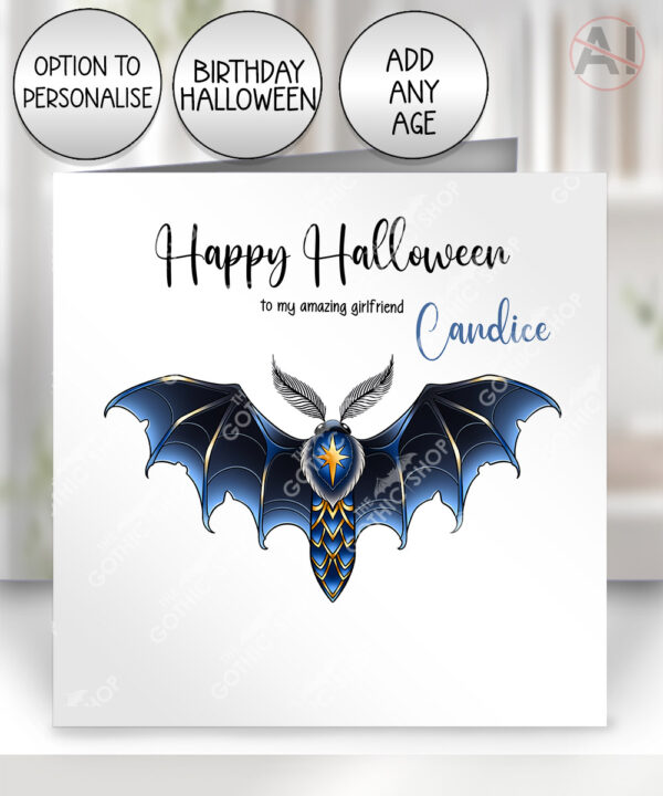 witching hour bat moth gothic birthday or halloween card option to personalise