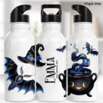 witching hour celestial witch cauldron gothic water bottle option to personalise