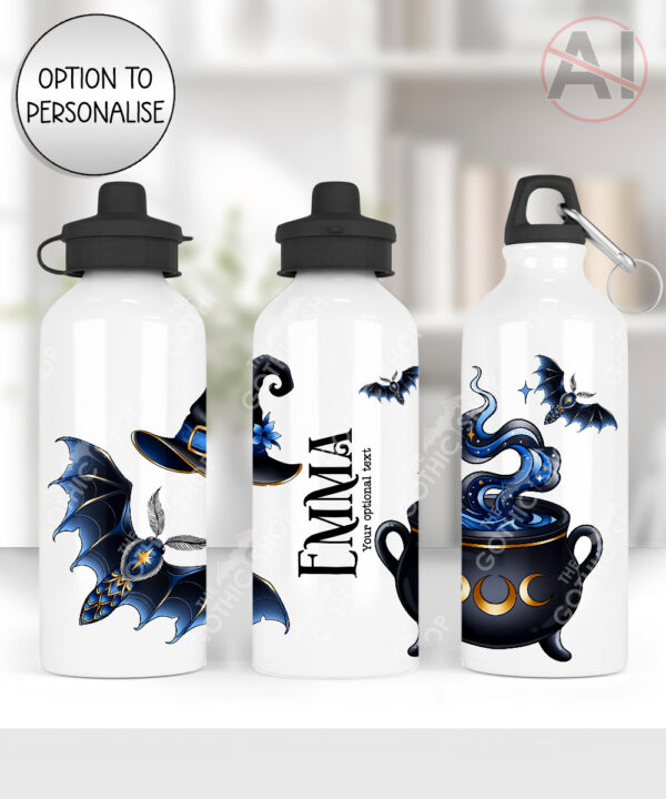 witching hour celestial witch cauldron gothic water bottle option to personalise