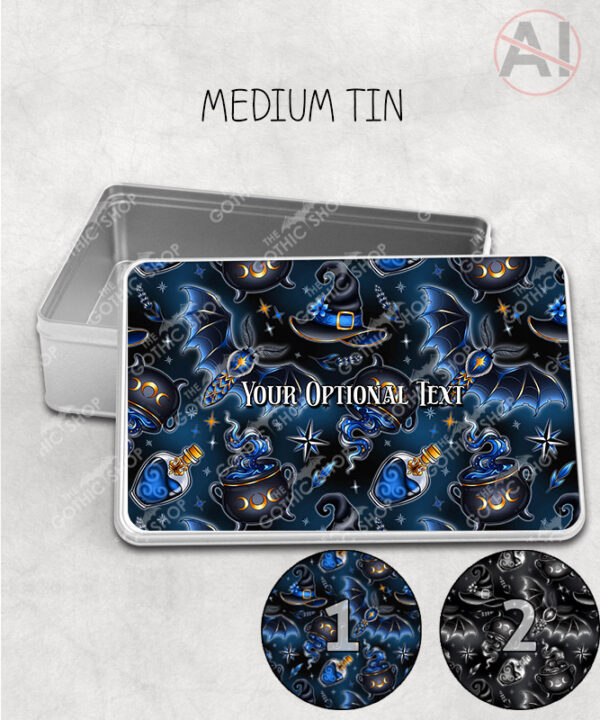 witching hour celestial witch cauldron gothic storage tin option to personalise