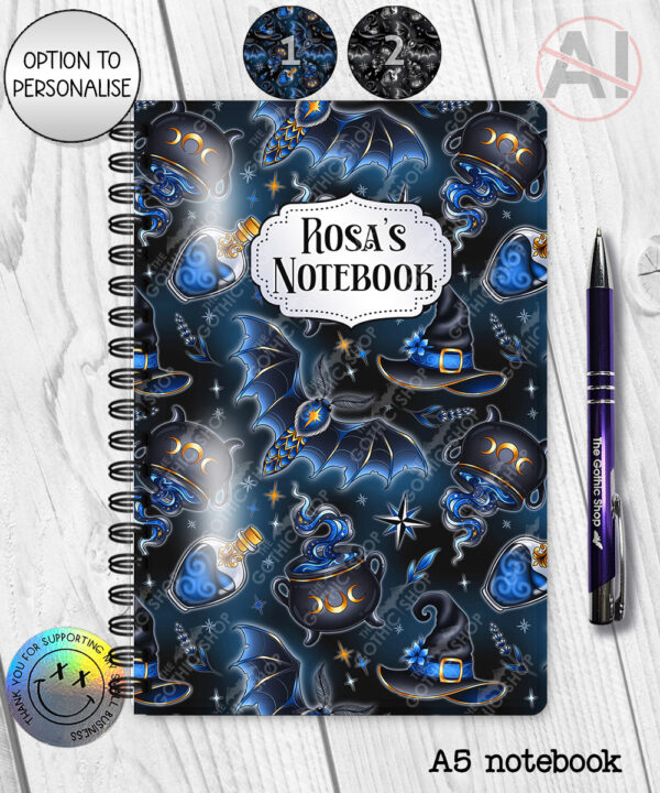 witching hour celestial witch cauldron gothic notebook journal option to personalise